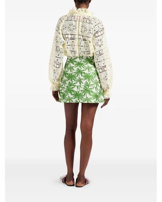 LaDoubleJ Green Palm Tree-Print Mini Skirt