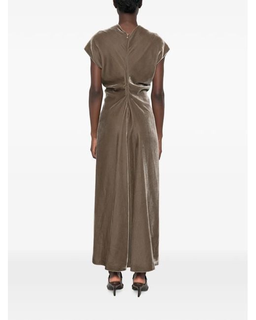 Agnona Natural Velvet Ruched-Waist Maxi Dress