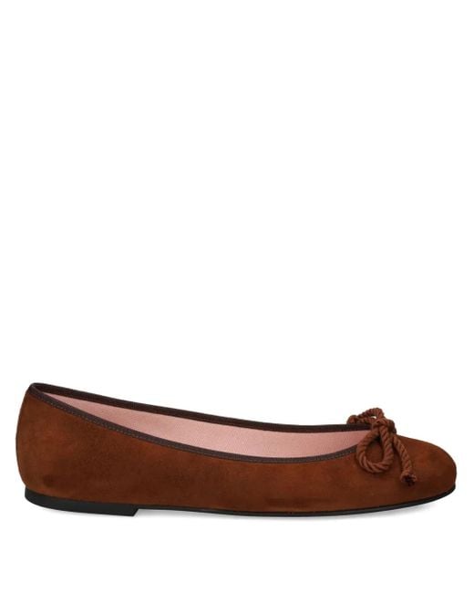 Pretty Ballerinas Brown Rosario Bow-Detail Suede Ballet Flats