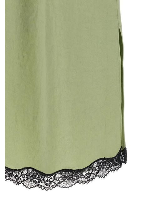 Twinset Green Midi Froissé Satin And Lace Skirt