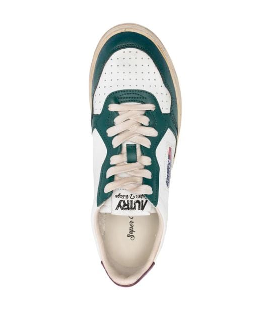 Autry Blue Super Vintage Medalist Low Sneakers In White, Green And Burgundy Leather for men