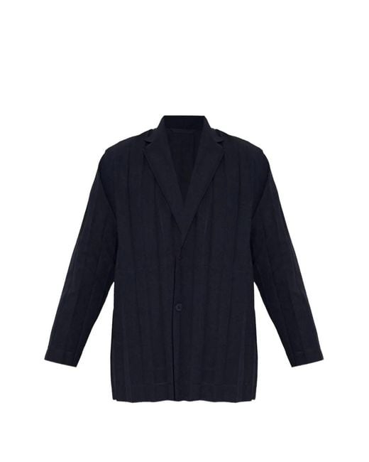 Homme Plissé Issey Miyake Blue Blazer À Design Côtelé for men