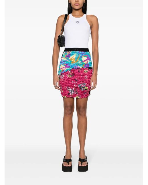 MARINE SERRE Pink Crinkled Patchwork Skirt
