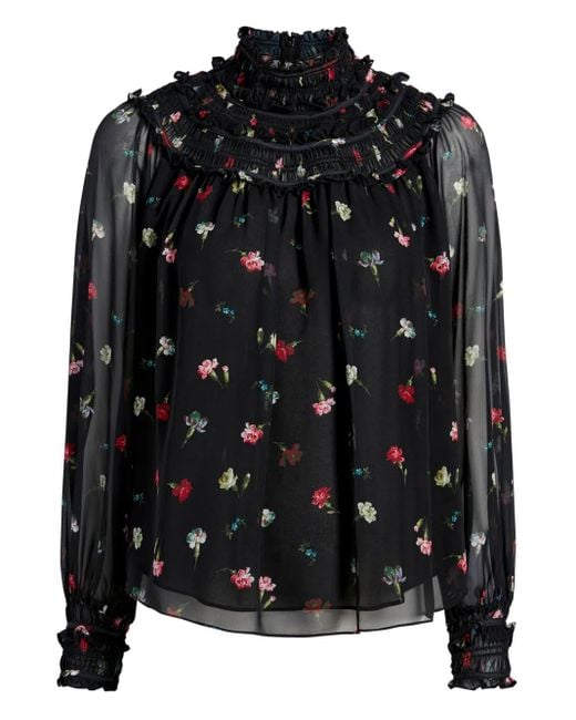 Blusa fruncida con estampado floral Cinq À Sept de color Black
