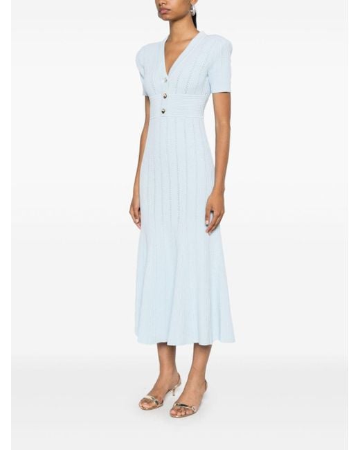 Self-Portrait Pointelle-Knit Midi Dress in Blue | Lyst