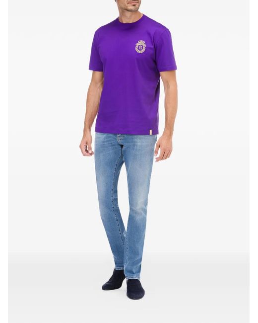 Billionaire Blue Leather-Patch Straight Jeans for men