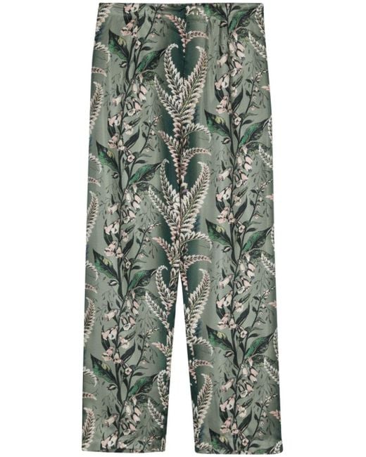 Etro Green Floral-print Silk Trousers for men