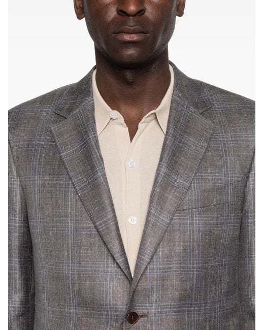 Canali Gray Check-Pattern Single-Breasted Blazer for men