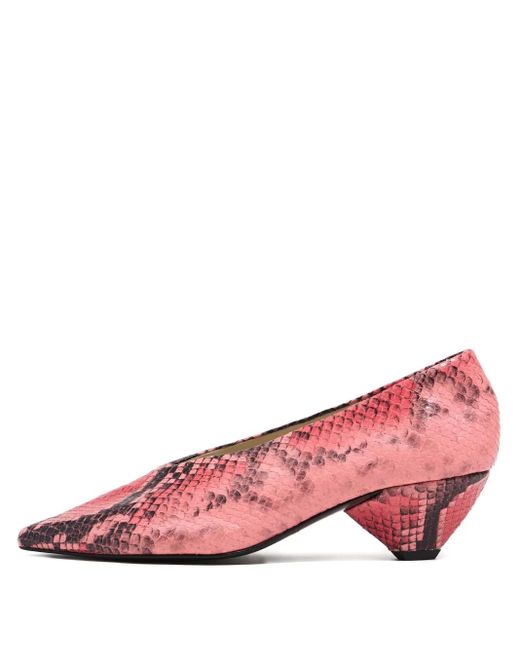 Bimba Y Lola Pink Snake-Print Pointed-Toe Pumps