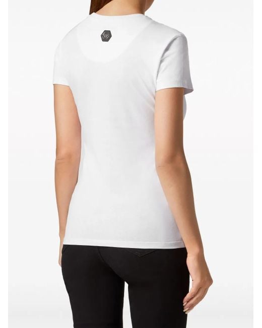 Philipp Plein T-Shirt Verfraaid Met Kristallen in het White