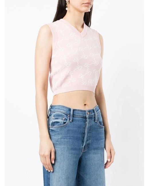 ROKH Pink Monogram-Pattern Cropped Vest