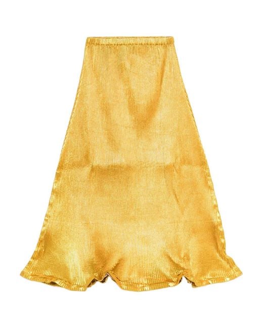 Melitta Baumeister Yellow Metallic Pleated Midi Skirt