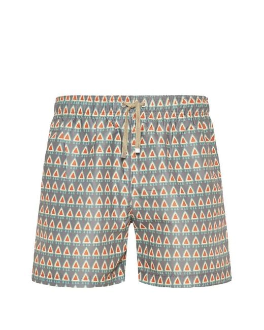 Benibeca Gray Baloch Geometric-Print Drawstring-Waist Swim Shorts for men