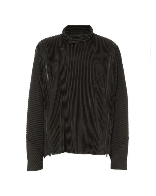 Homme Plissé Issey Miyake Black Pleated-Texture Zip-Fastening Jacket for men