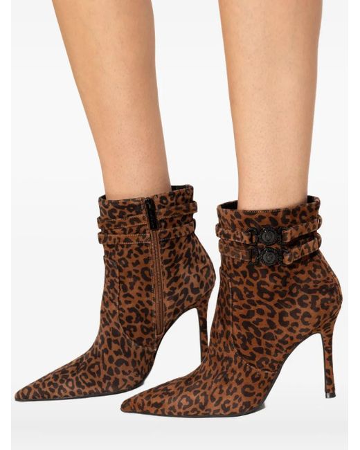 Kurt Geiger Brown Leopard-Print Heeled Ankle Boots