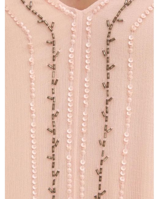 INTROPIA Pink Saty Beaded V-Neck Midi Dress