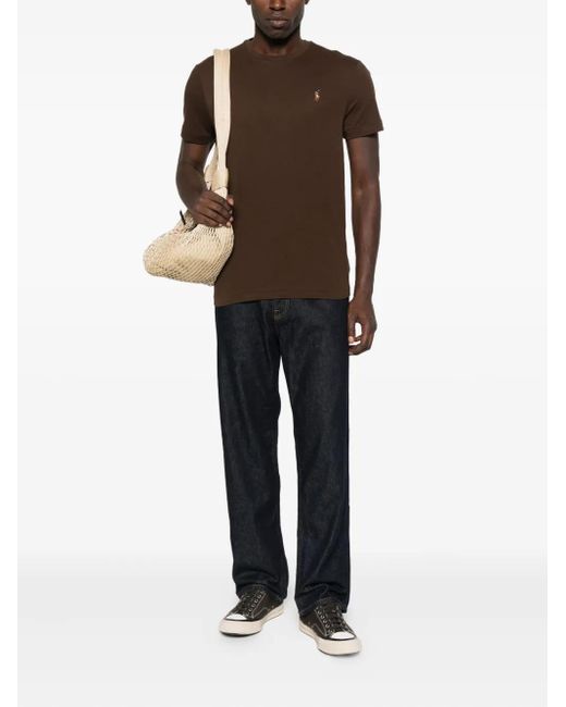 Polo Ralph Lauren Brown Embroidered-Logo T-Shirt for men