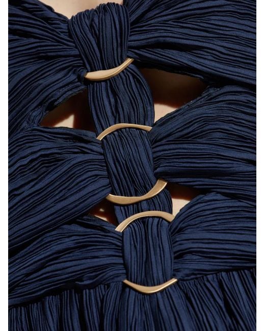 Cult Gaia Blue Nailah Pleated Halter-Neck Ring-Detail Maxi Dress