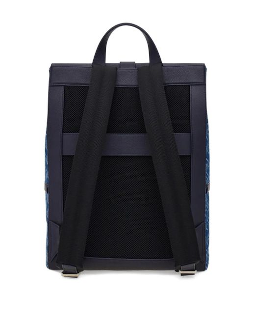 Ferragamo Blue Monogram-Jacquard Backpack for men