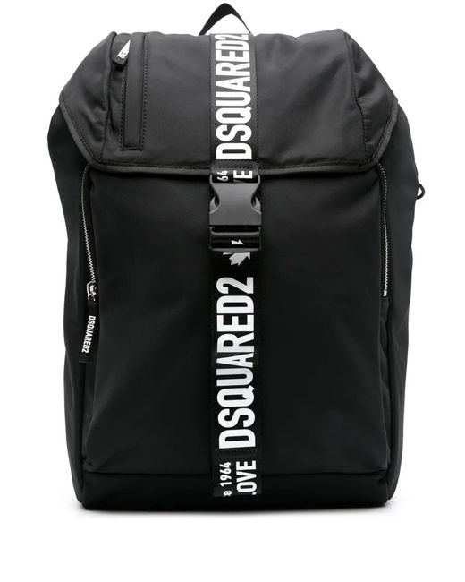 DSquared² Black Made With Love Buckled Backpack for men