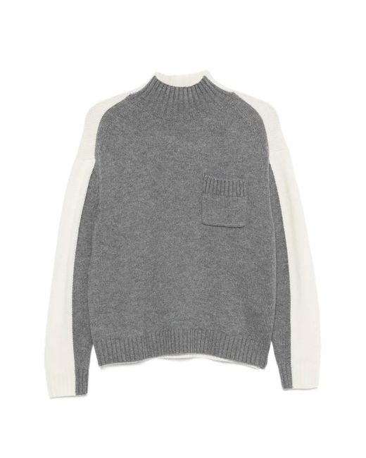 Semicouture Gray Two-Tone Pocket-Detail Sweater