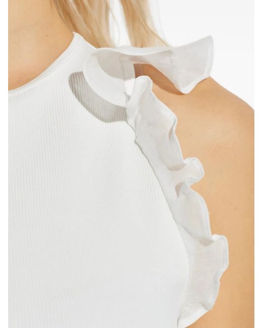 Zimmermann White Awaken Ruffled-Trim Ribbed Tank Top