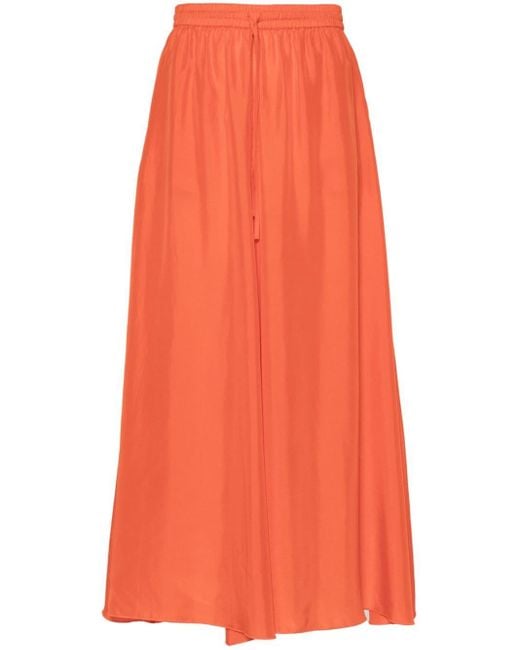 P.A.R.O.S.H. Orange Flared Silk Midi Skirt