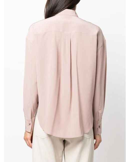 Brunello Cucinelli Pink Pointed-Collar Silk Shirt