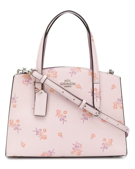 COACH Pink Charlie Carryall 28 With Floral Bow Print