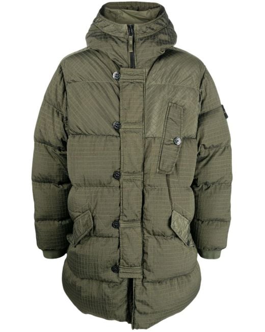 Stone Island Green Compass-patch Hooded Down Jacket for men