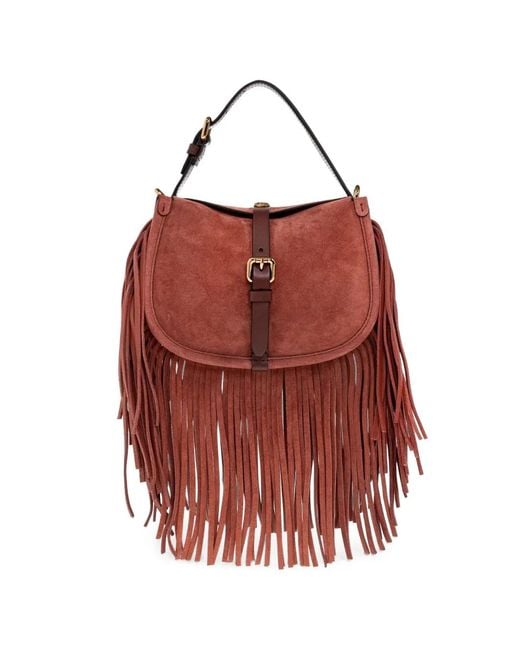 Etro Red Medium Fringe-Trimmed Buckle-Fastening Shoulder Bag