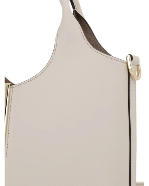 Tod's Gray Leather Mini Tote With Branded Metal Bar Accessory Bags