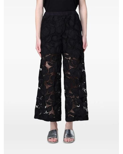 MEIMEIJ Black Lace-Embroidered Palazzo Pants