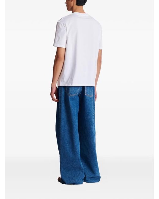 Balmain White T-Shirt With Paris Brush Print for men