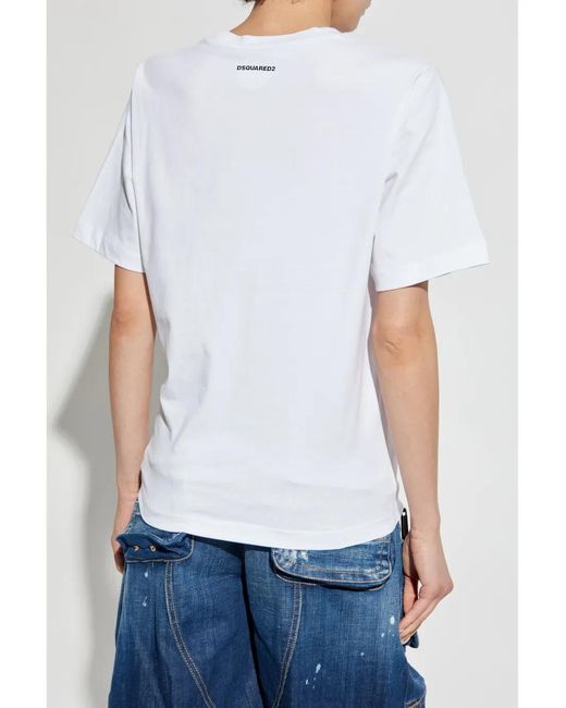 DSquared² White Rhinestone-Embellished T-Shirt