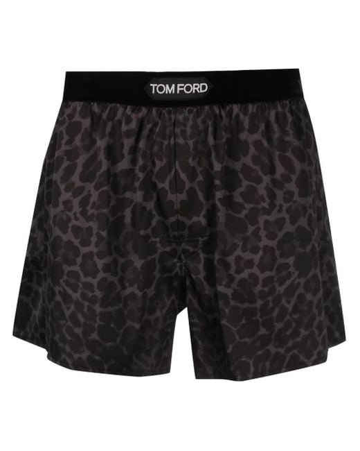 Tom Ford Seiden-Boxershorts Mit Leo-Print in Black für Herren