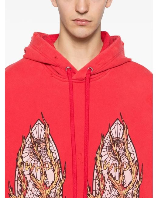 Who Decides War Red Drawstring-Fastening Hoodie for men