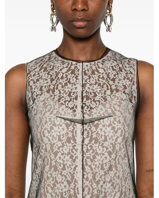 Fendi Natural Lace Overlay Dress With Sheer Hemline