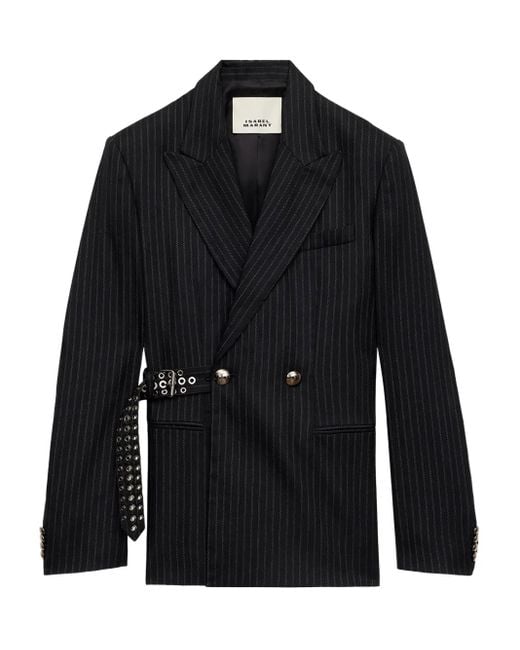 Isabel Marant Black Pinstripe Studded-Belt Jacket