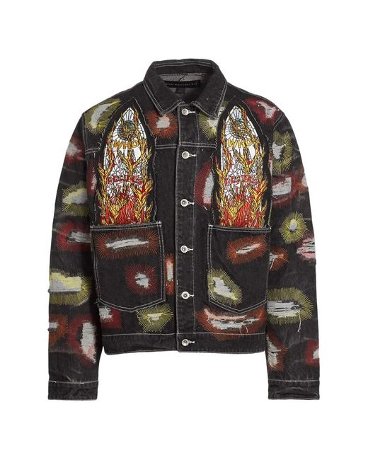 Who Decides War Black X Ev Bravado All-Over Embroidery Trucker Jacket for men