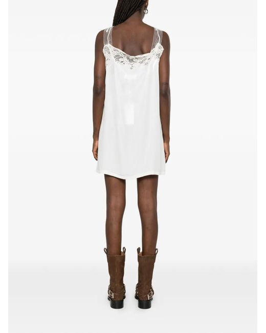 Maison Margiela White Lace-Trim Tulle-Overlay Dress