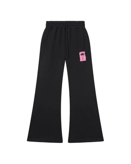 Palm Angels Black Rushed Palm Tree Sweatpants