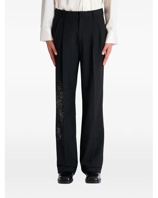 Balmain Black Pleated Wool Trousers With Sand Effect Embroidery for men