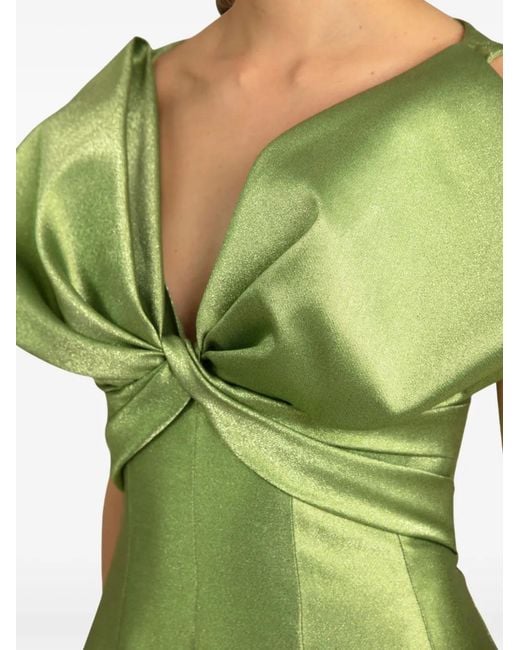 Gemy Maalouf Green Bow-Detail Maxi Dress