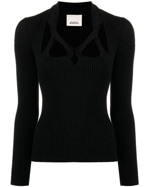 Isabel Marant Black Ribbed-knit Cut-out Top - Women's - Merino/polyester/polyamide/elastane