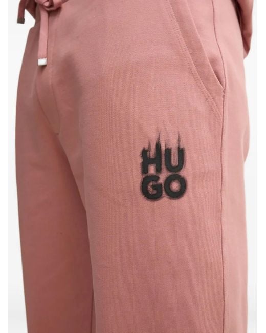HUGO Pink Logo-Print Track Pants for men