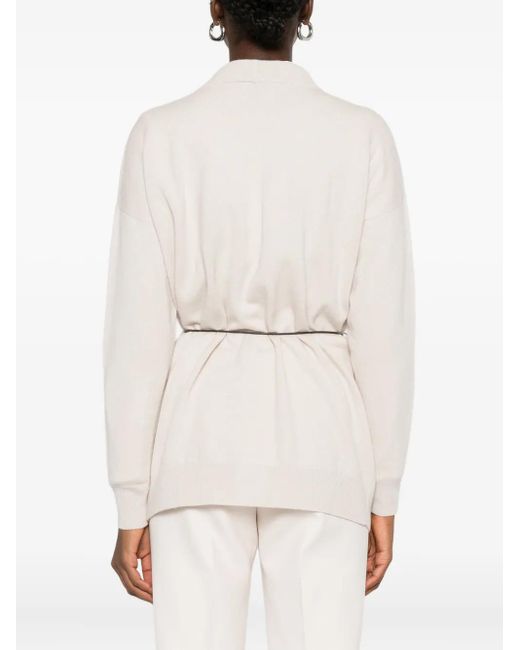 Peserico White Tie-Fastening V-Neck Cardigan