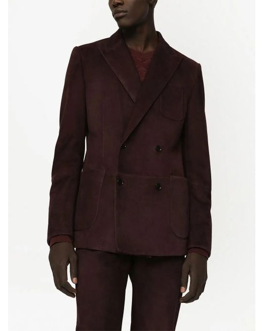 Dolce & Gabbana Brown Double-Breasted Suede Blazer for men