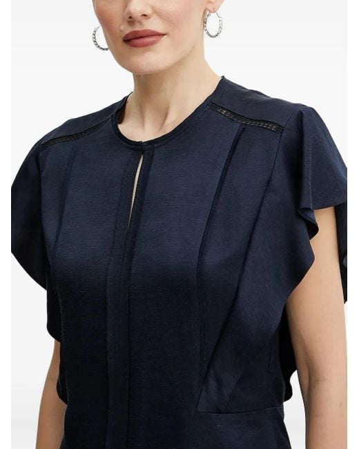 BOSS Women's Blue Keyhole Ruffle-Sleeve Top