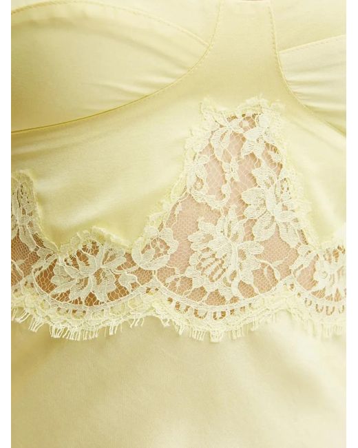 ERMANNO FIRENZE Yellow Lace-Trimmed Satin Slip Midi Dress